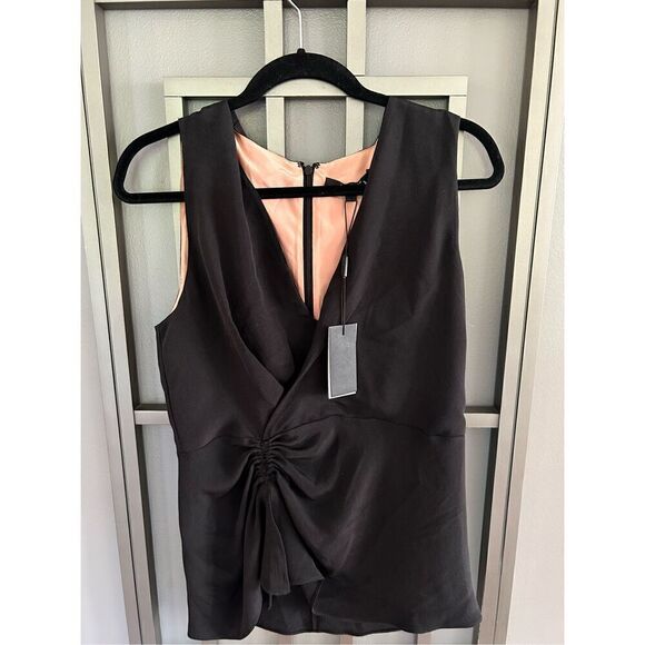 NWT Derek Lam black and blush pink silk top top with side rushing Size 8 - Picture 1 of 5